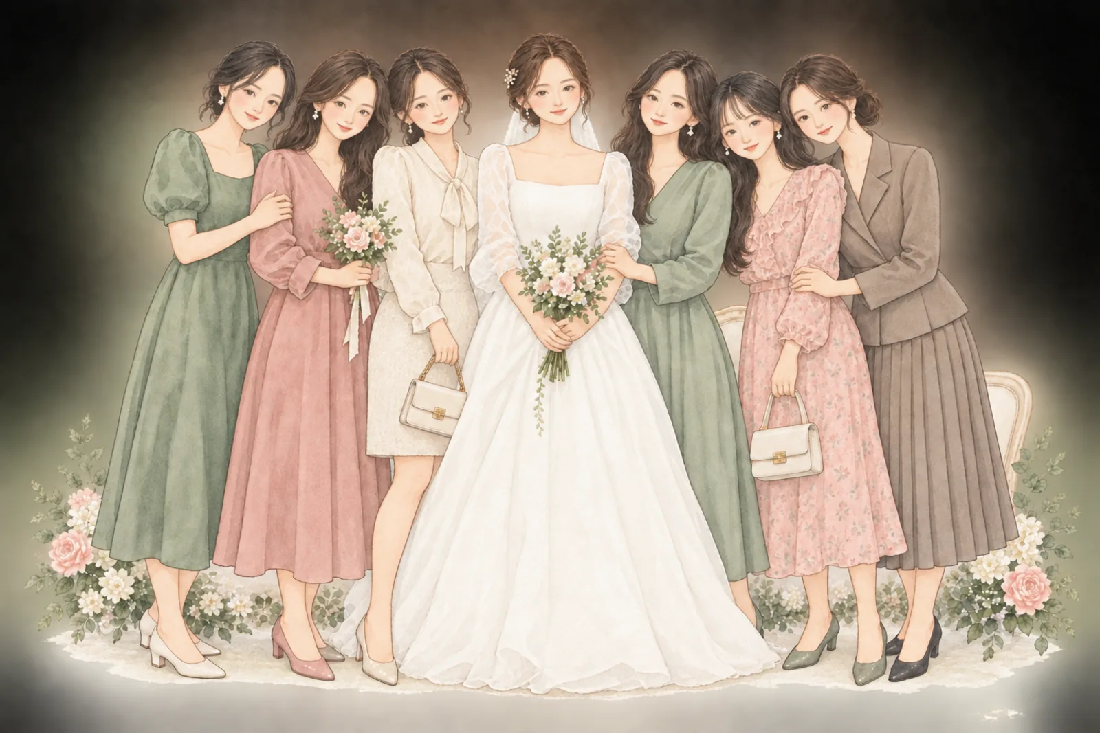신부 친구 · 회사 동료 하객 구성 일러스트